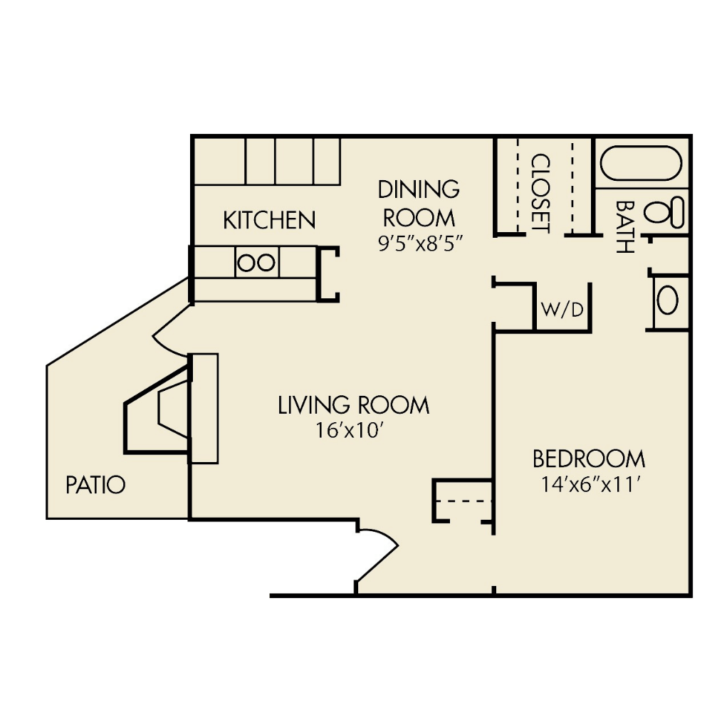 Arbors at Boerne Apartments floorplan A with 1 bed, 1 bathroom and 716 sq. ft.