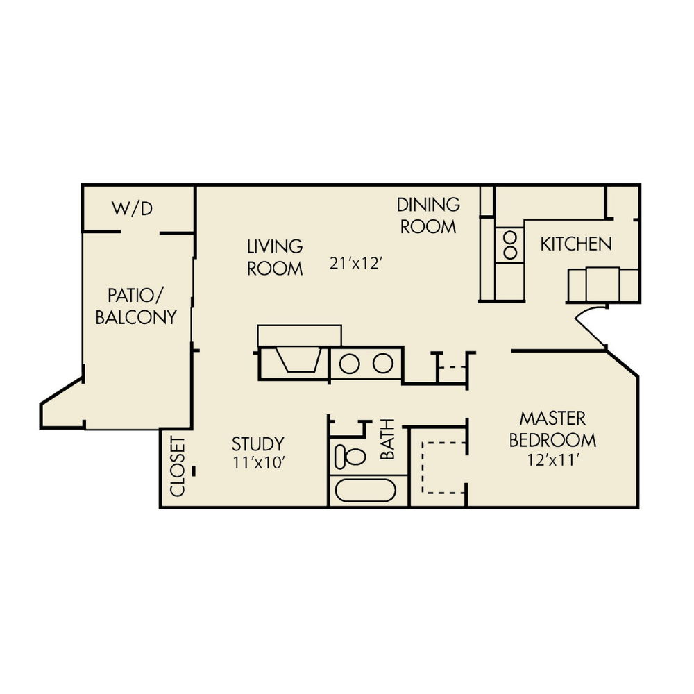 Arbors at Boerne Apartments floorplan C with 2 bed, 1 bathroom and 804 sq. ft.