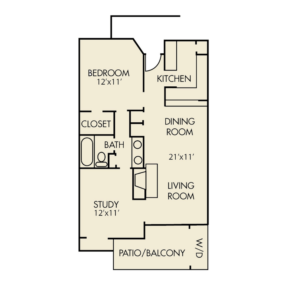 Arbors at Boerne Apartments floorplan D with 2 bed, 1 bathroom and 864 sq. ft.