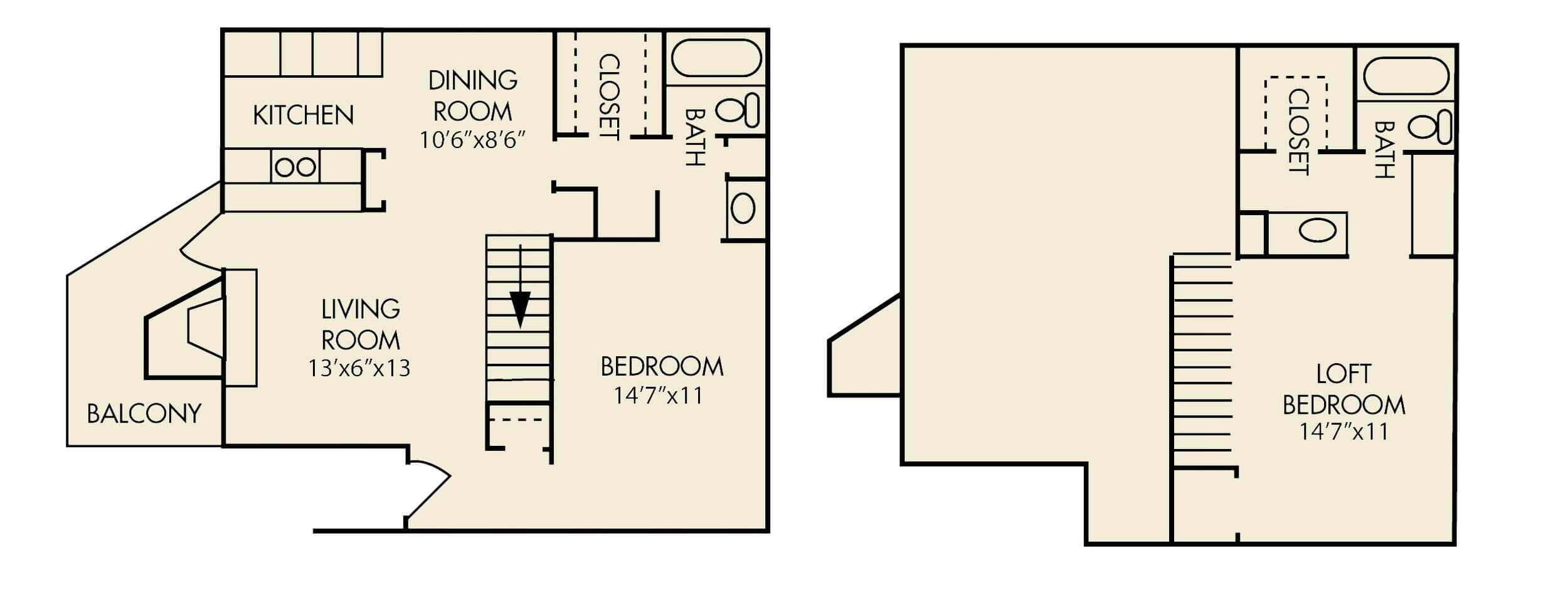 Arbors at Boerne Apartments floorplan G with 2 bed, 2 bathroom and 1033 sq. ft.